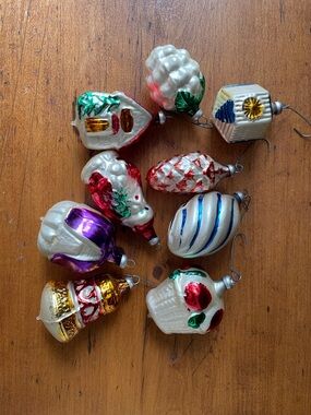 Vtg Mercury Glass Christmas Ornaments Lot Figural Santa House Grapes Germany